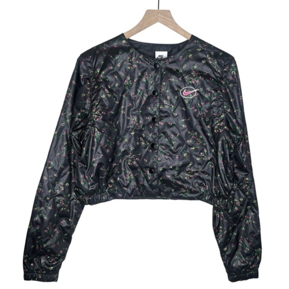 Nike Icon Clash Floral Print Quilted Removable Zip Off Sleeves Snap Front Jacket
